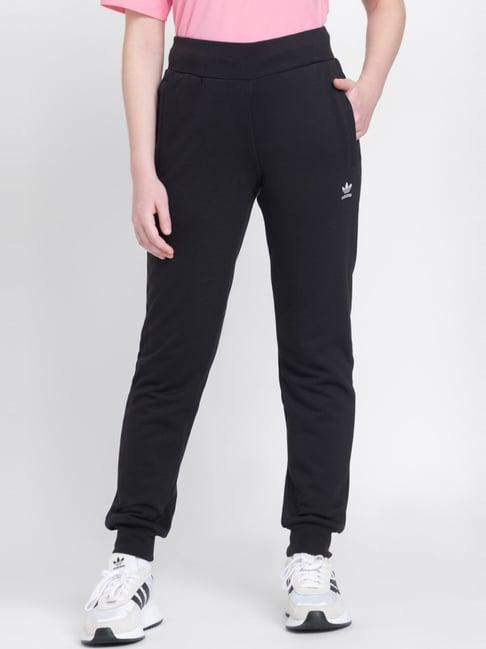 adidas originals black cotton logo print joggers