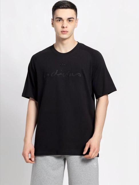 adidas originals black cotton regular fit embroidered t-shirt