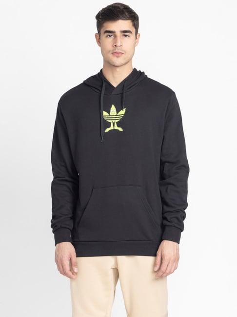 adidas originals black cotton regular fit printed hooded sweatshirt