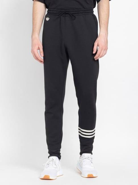 adidas originals black cotton regular fit striped sports trackpants