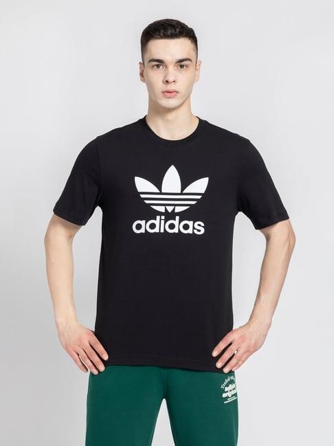 adidas originals black regular fit cotton trefoil logo t-shirt