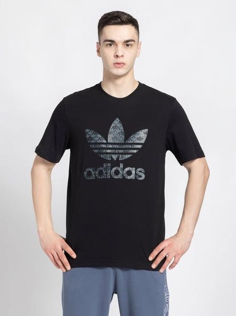 adidas originals black regular fit monogram graphic cotton t-shirt