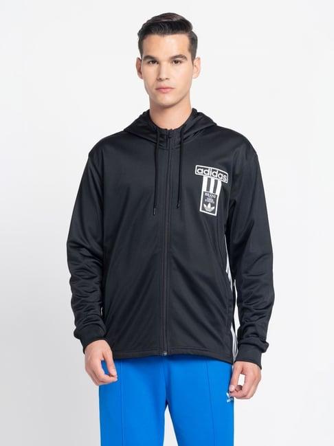 adidas originals black regular fit printed hooded sweatshirt