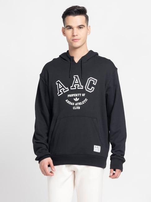 adidas originals black regular fit printed hooded sweatshirt