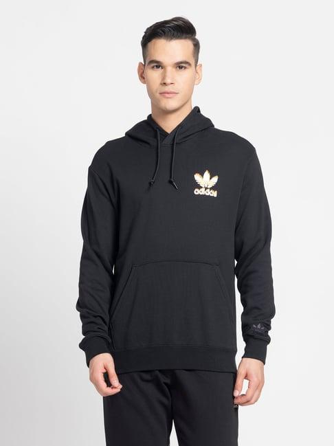 adidas originals black regular fit ts fire graphic cotton hooded sweatshirt