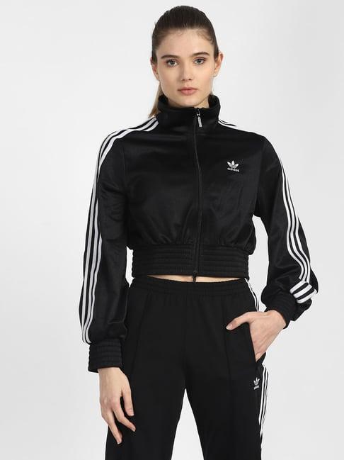 adidas originals black striped crop jacket