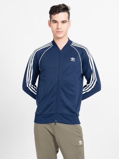 adidas originals blue regular fit mandarin collar track jacket