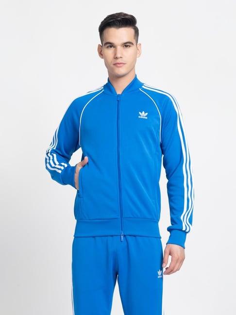 adidas originals blue regular fit printed sports jacket