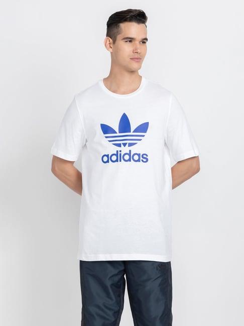 adidas originals blue regular fit trefoil logo cotton crew t-shirt