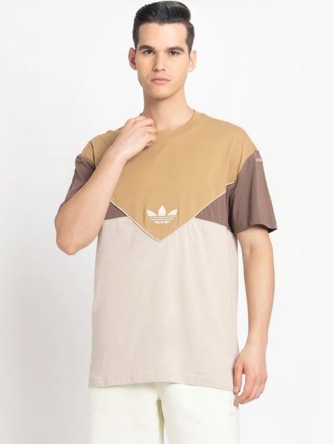 adidas originals brown cotton regular fit printed t-shirt