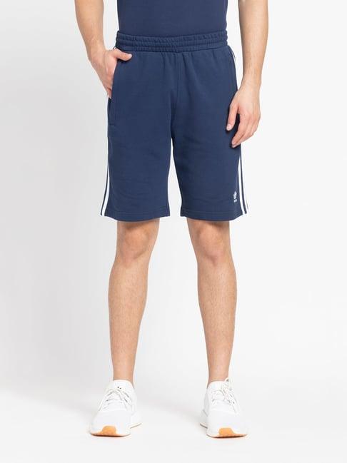 adidas originals dark blue regular fit 3 striped shorts