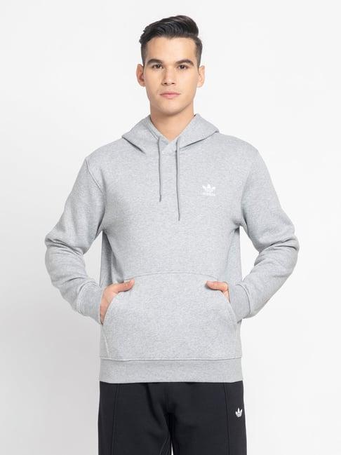 adidas originals essentials grey melange regular fit hooded sweatshirt