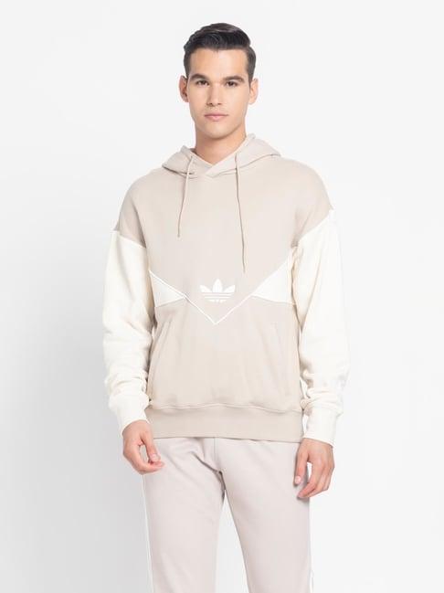 adidas originals light brown regular fit printed hooded sweatshirt