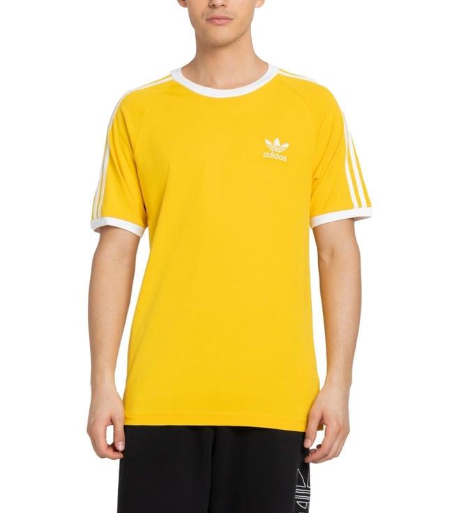 adidas originals men's yellow 3-stripes slim fit t-shirt