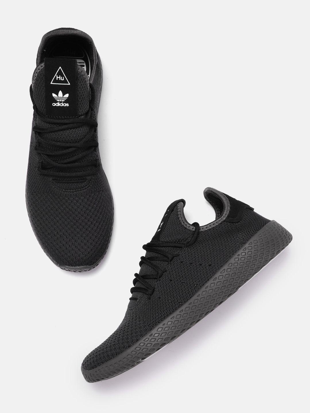 adidas originals men black & grey woven design pharrell williams tennis shoes