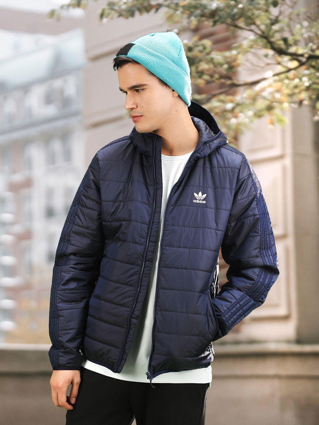 adidas originals men blue hooded puffer jacket