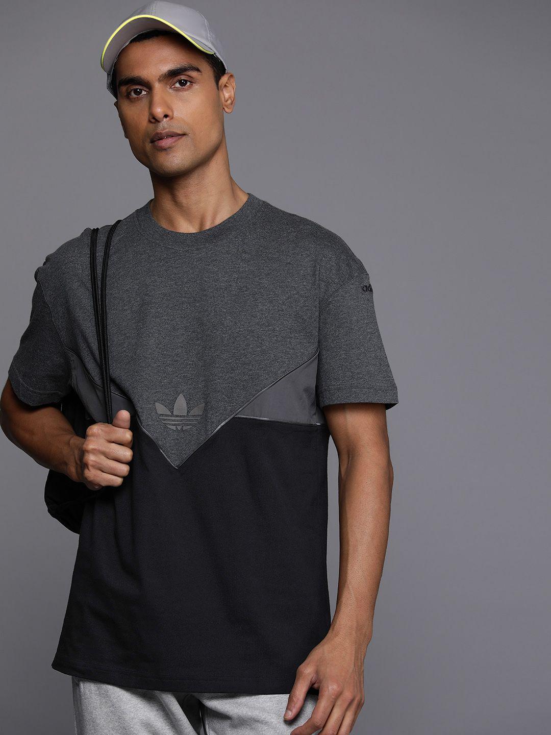adidas originals men colourblocked reflective pure cotton t-shirt