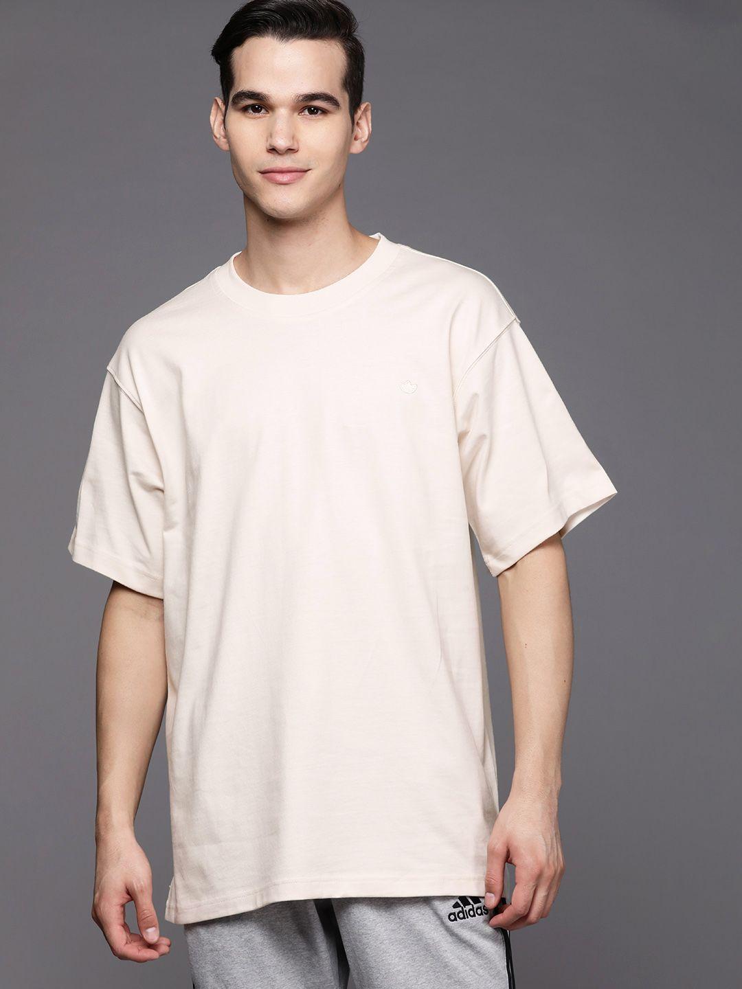 adidas originals men off-white pure cotton solid c t-shirt