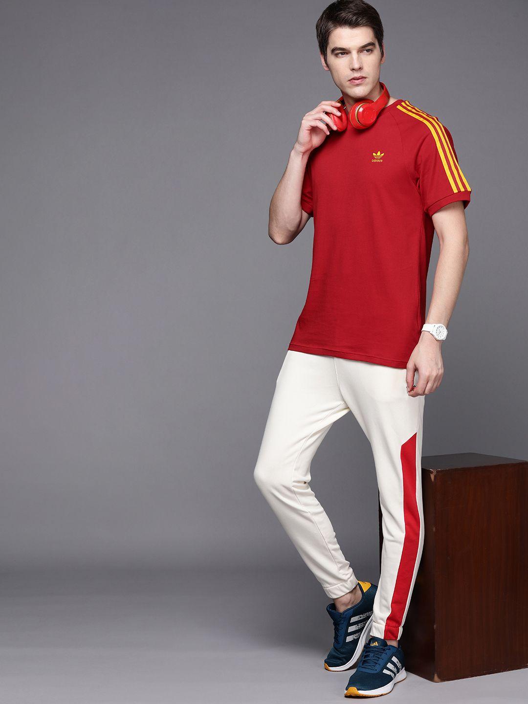 adidas originals men red 3-stripes pure cotton applique t-shirt