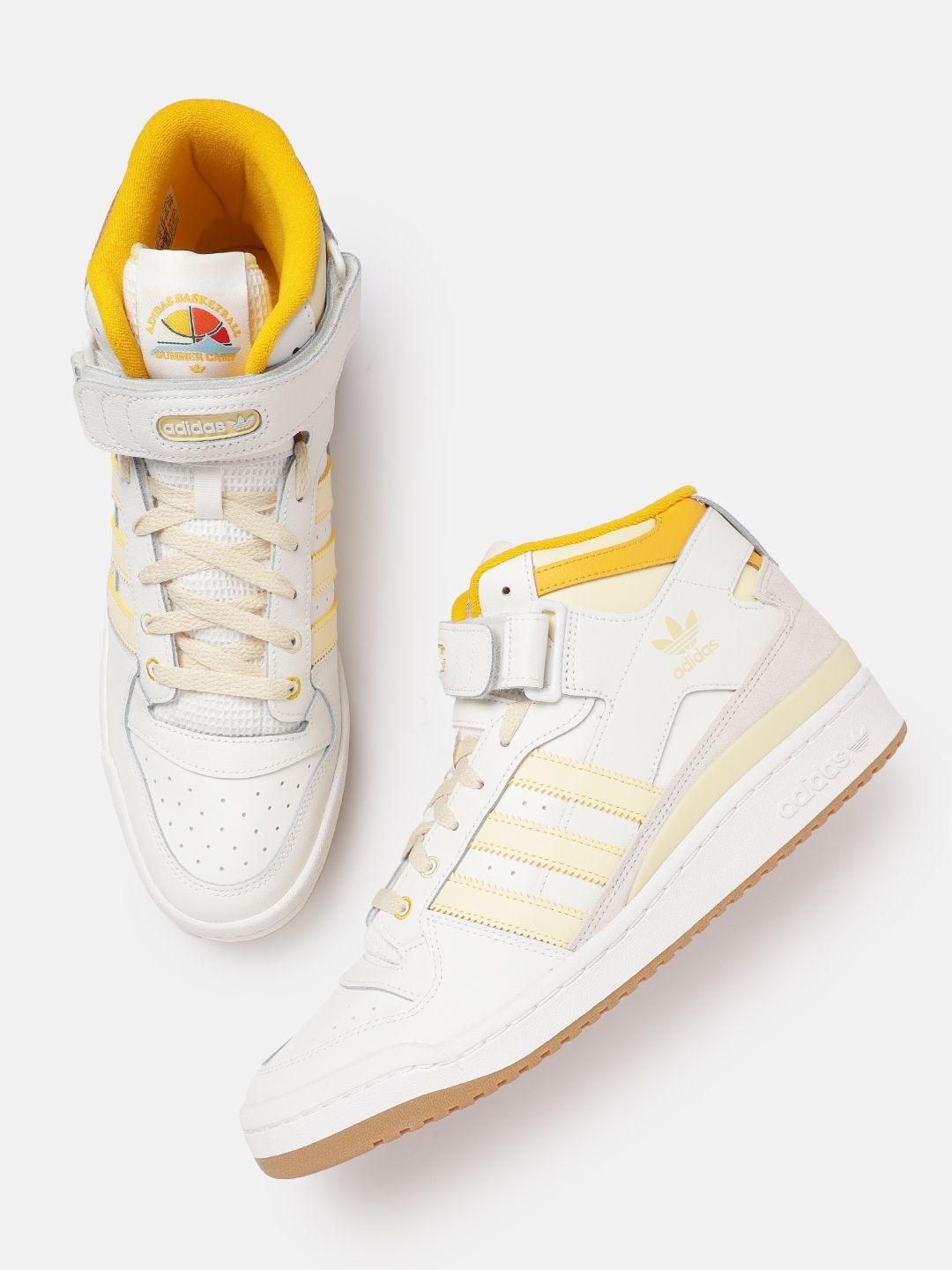 adidas originals men striped leather forum mid sneakers