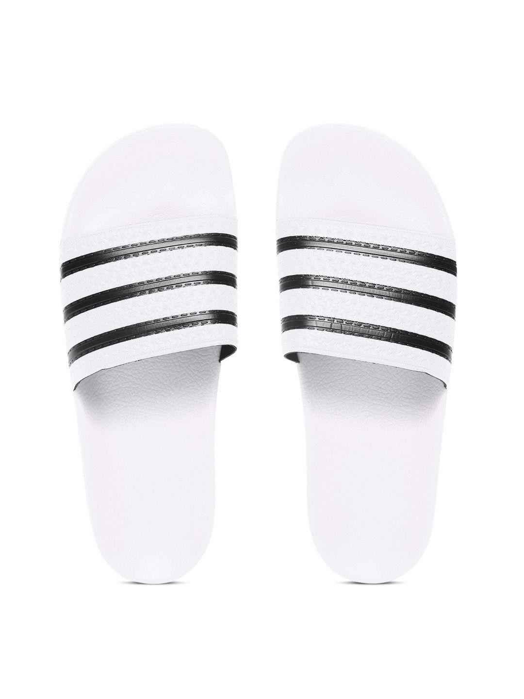 adidas originals men white & black adilette striped sliders