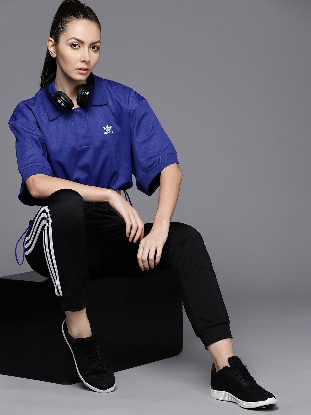 adidas originals polo collar drop-shoulder loose fit crop t-shirt