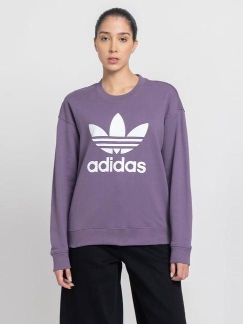 adidas originals purple cotton logo print sports sweatshirt