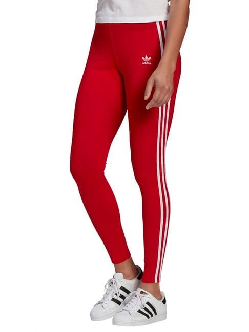 adidas originals red cotton striped sports tights