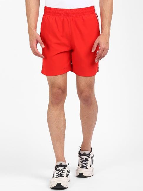 adidas originals red regular fit striped shorts