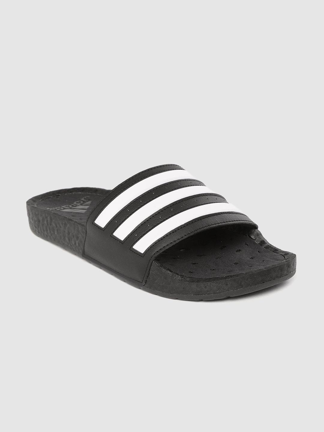 adidas originals unisex black & white striped adilette sliders