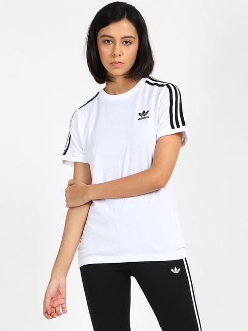 adidas originals white 3 striped t-shirt