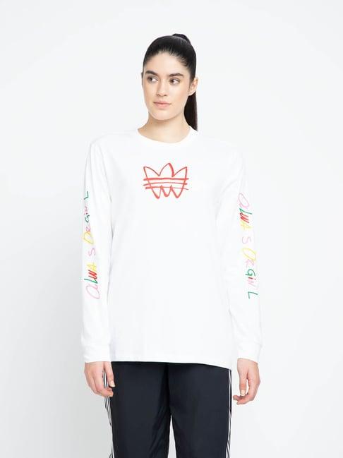 adidas originals white cotton graphic ls t-shirt