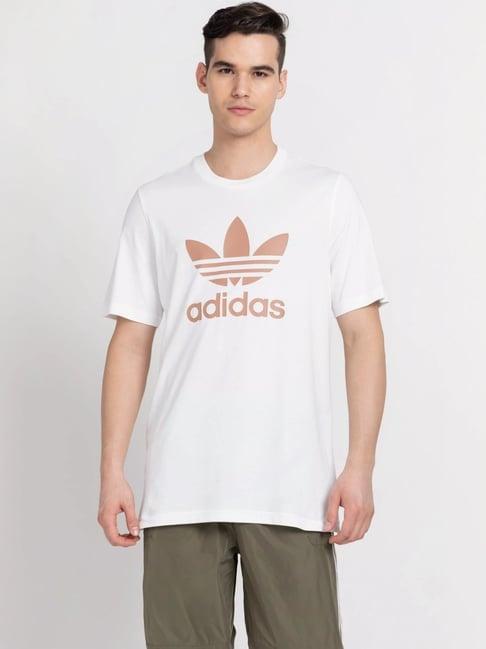 adidas originals white cotton regular fit logo printed t-shirt