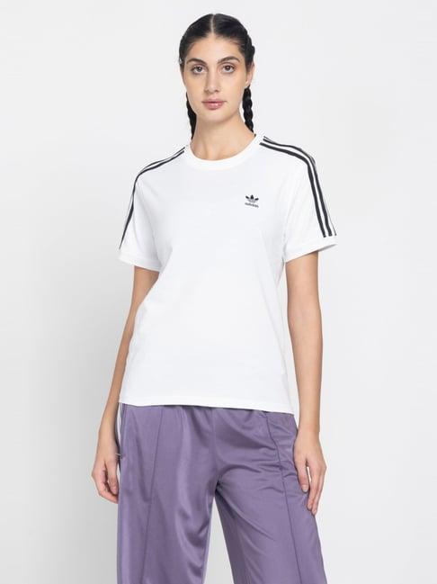 adidas originals white cotton striped sports t-shirt