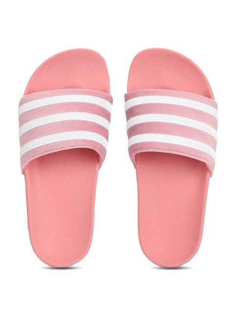 adidas originals women's adilette pink & white slide