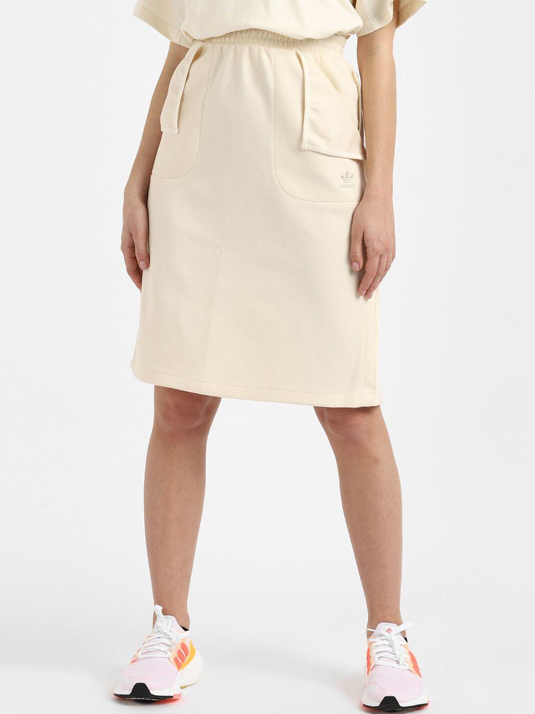 adidas originals women beige solid pure cotton midi  skirts