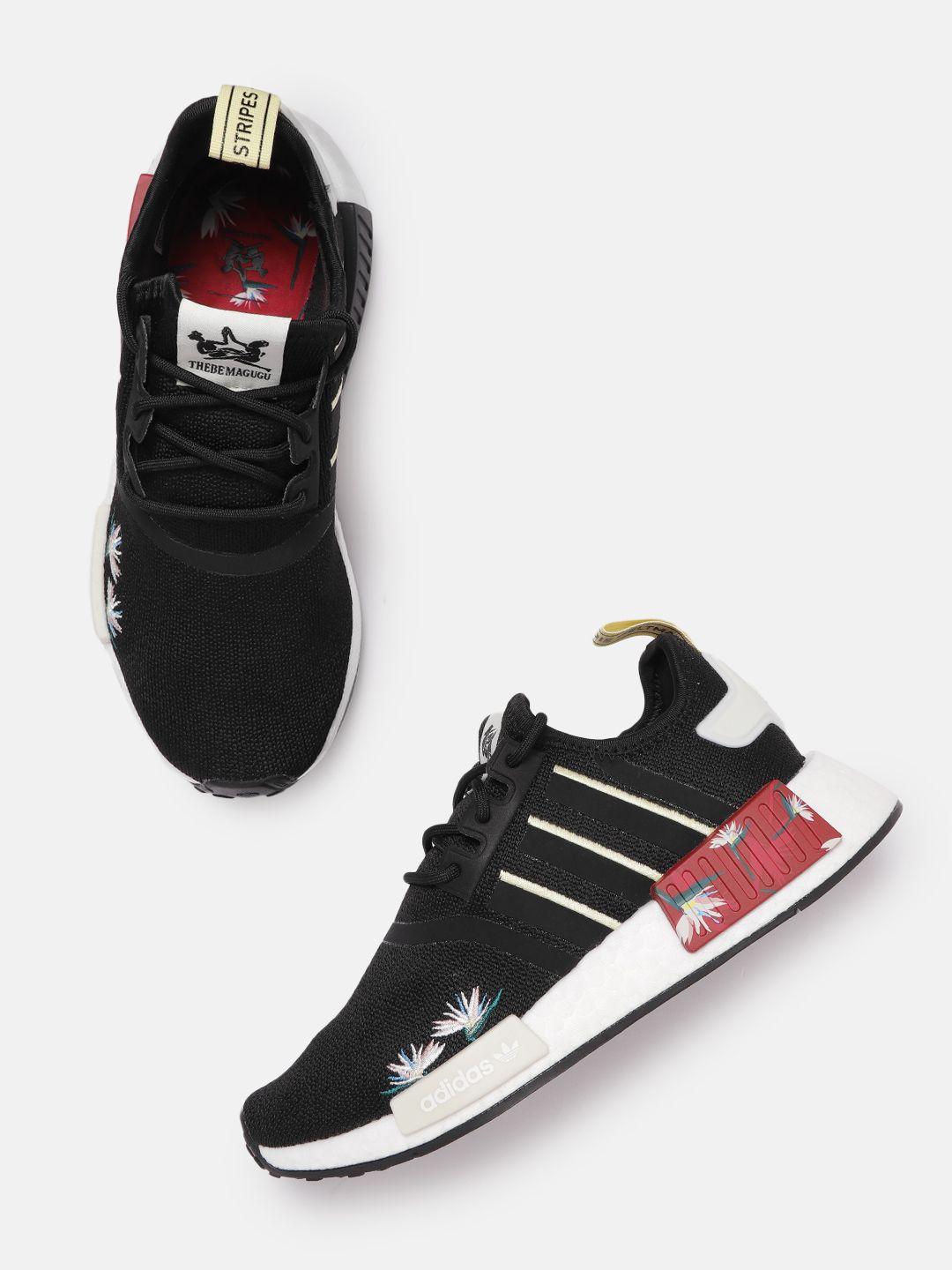 adidas originals women black floral embroidered nmd_r1 sneakers