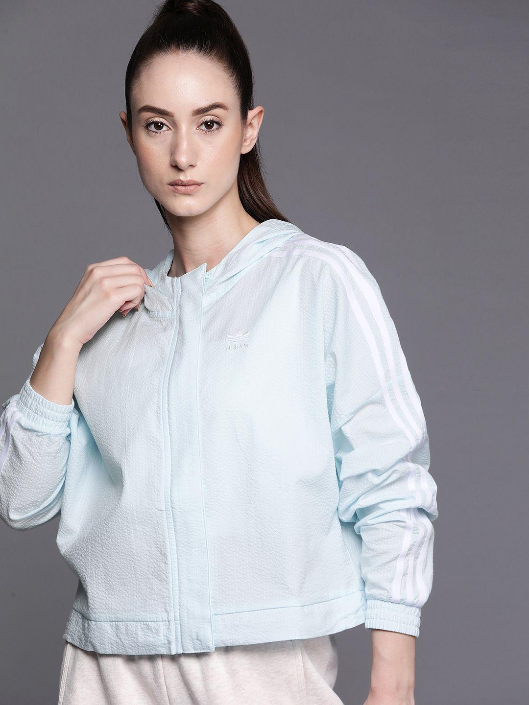 adidas originals women blue cotton seersucker sporty jacket