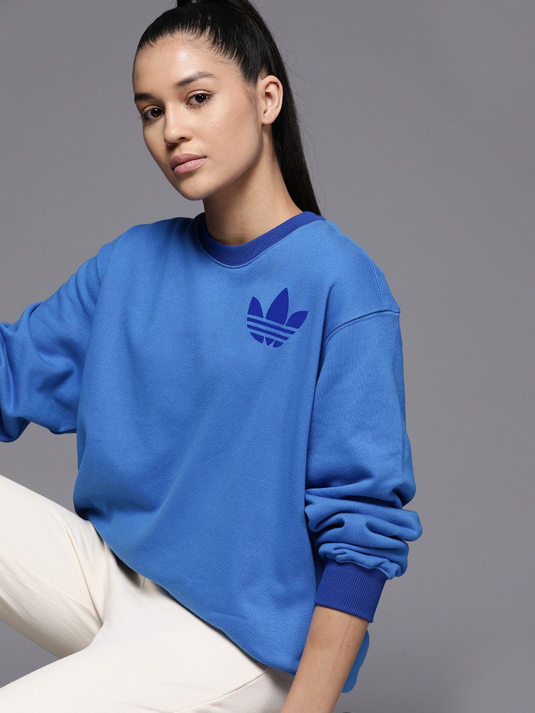 adidas originals women blue cotton sustainable adicolor 70s printed sweatshirt
