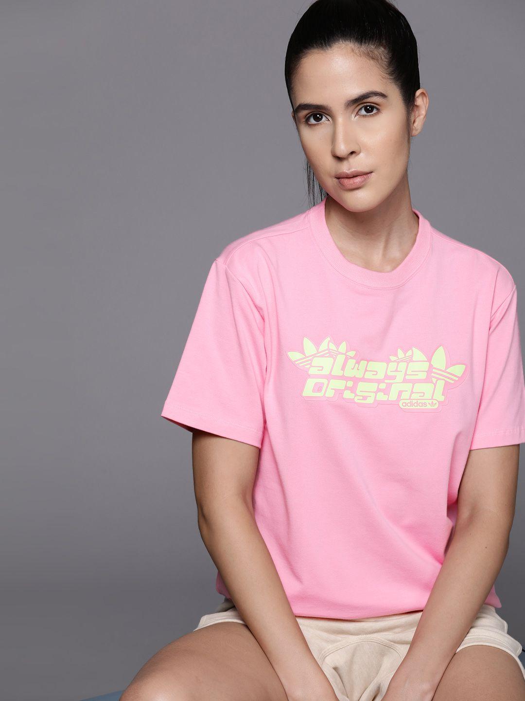 adidas originals women brand logo printed drop-shoulder sleeves t-shirt