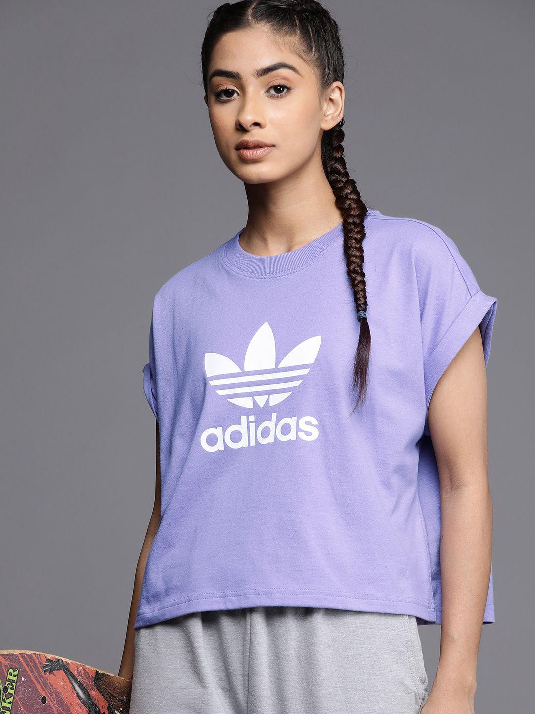 adidas originals women brand logo printed extended sleeves cropped t-shirt