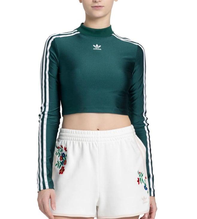 adidas originals women green 3 s cropped ls t-shirt