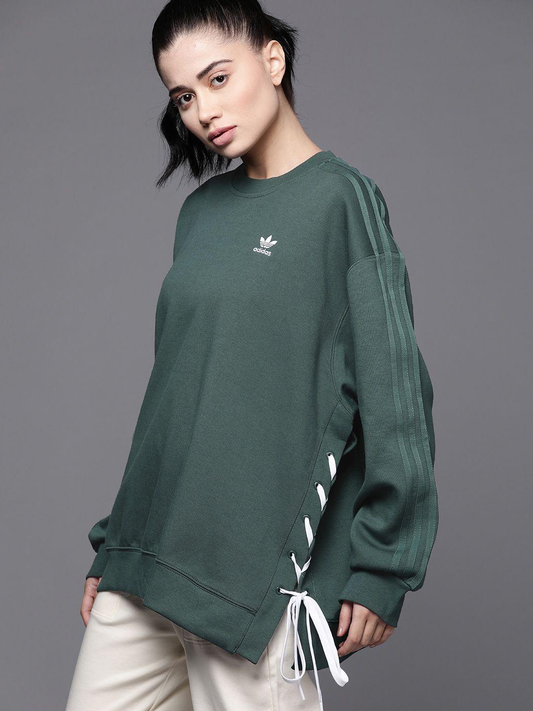 adidas originals women green laced crew oversized sweatshirt