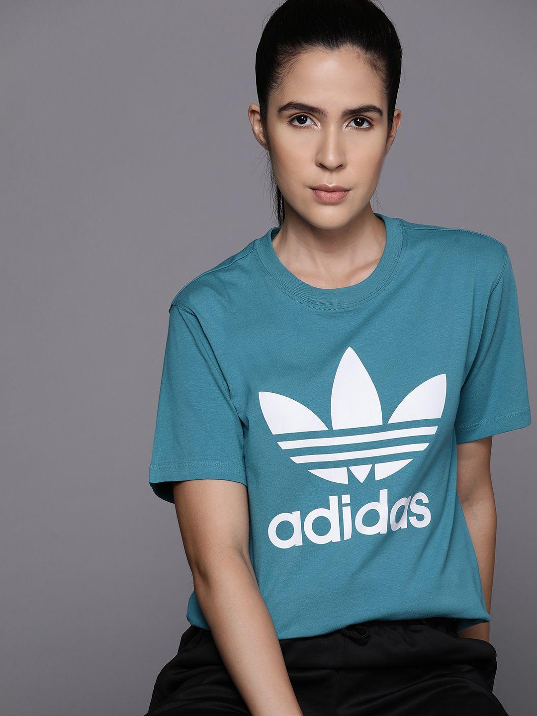 adidas originals women trefoil logo printed pure cotton t-shirt