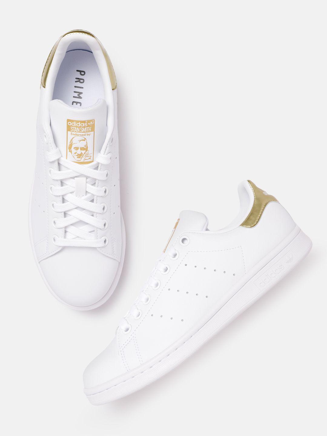 adidas originals women white & gold-toned stan smith perforated sustainable sneakers