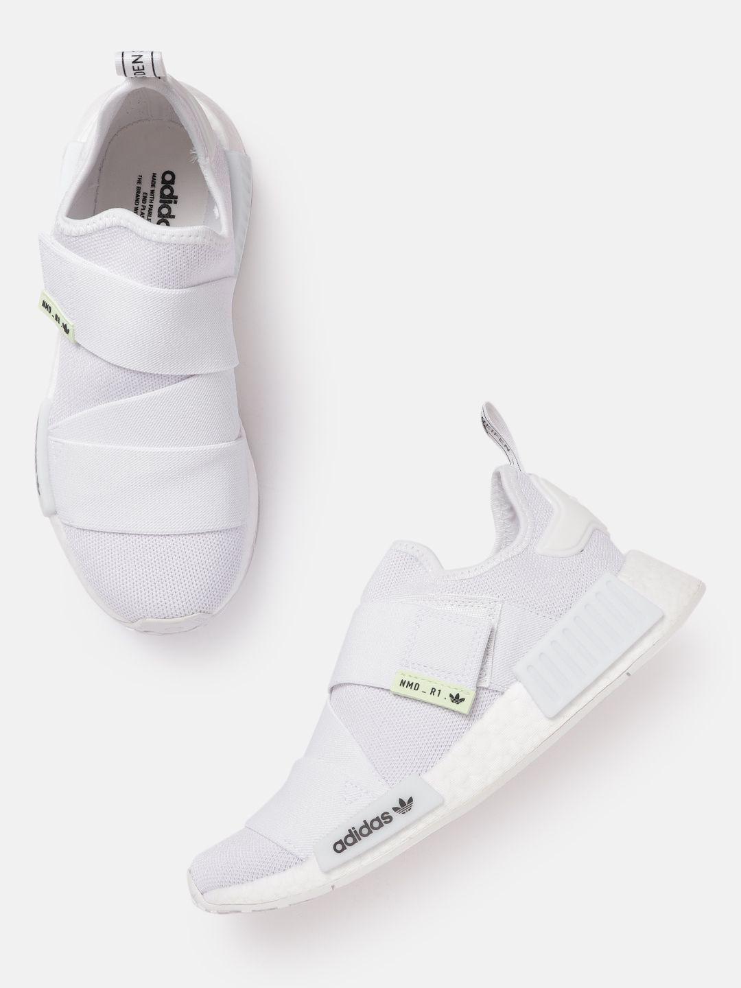 adidas originals women white woven design nmd_r1 slip-on sneakers