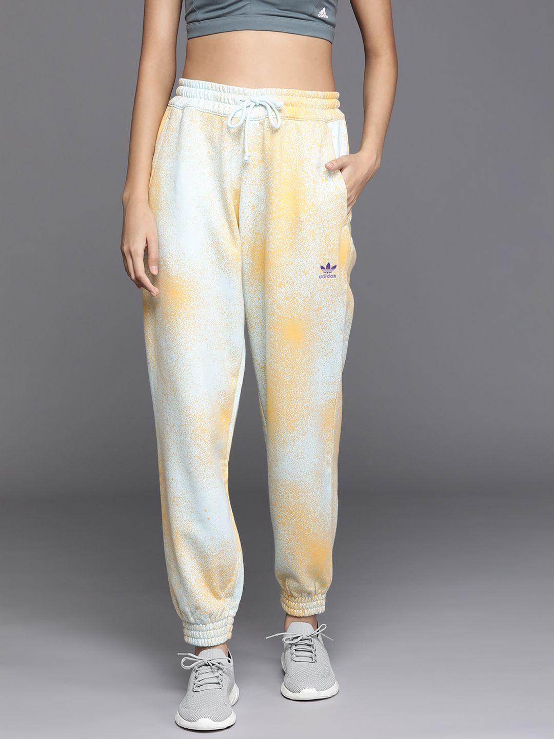 adidas originals women yellow & blue pure cotton printed joggers