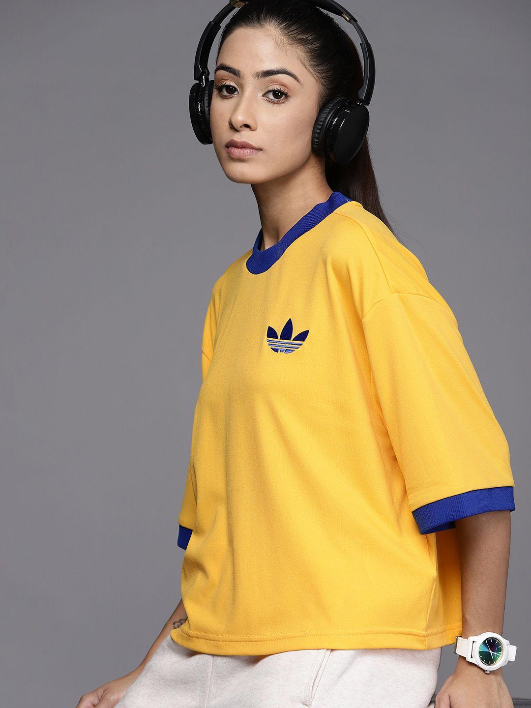 adidas originals women yellow brand logo printed oversized t-shirt