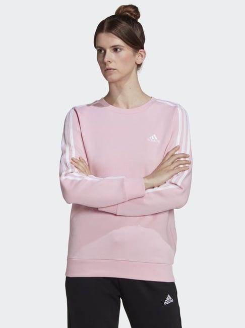 adidas pink cotton striped sports sweatshirt