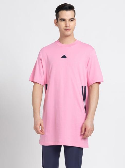 adidas pink loose fit fi striped cotton crew t-shirt